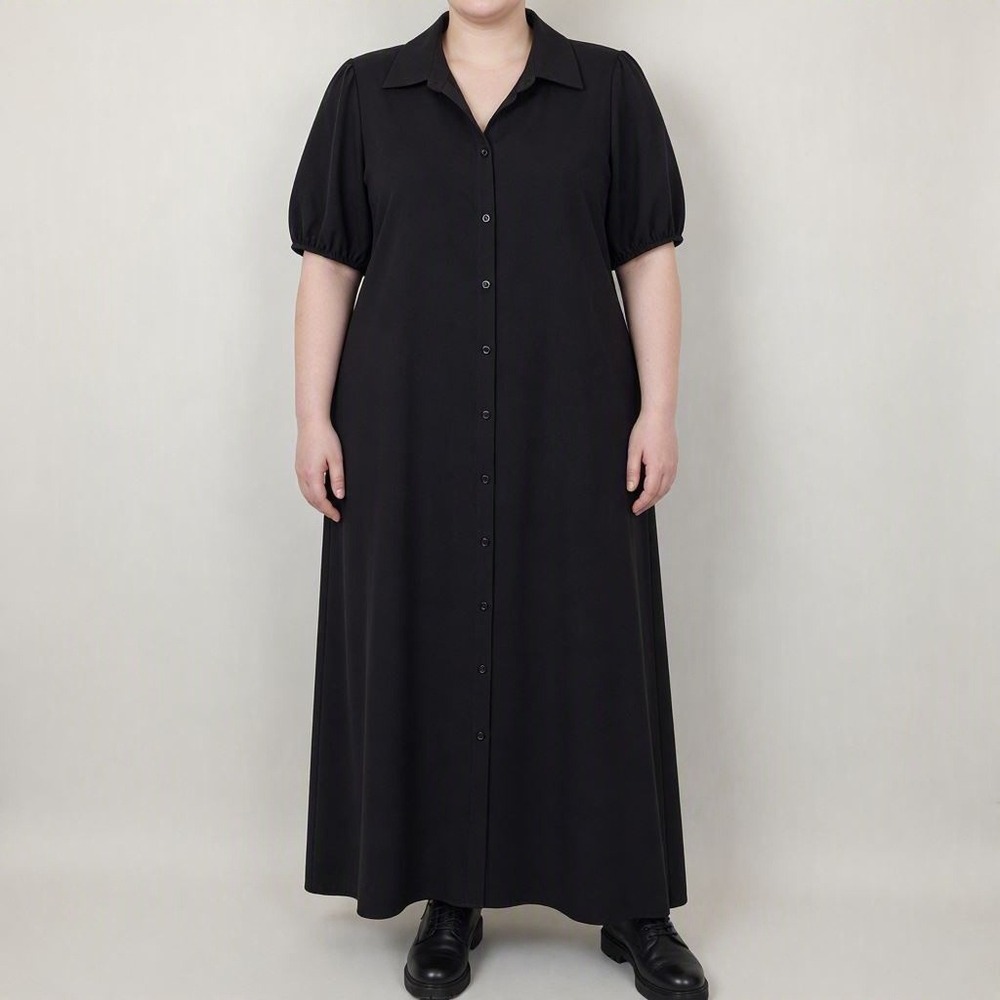 Dress Maxi Whimsigoth Short Sleeve Minimalist Quiet Luxury SHEIN 0XL Black